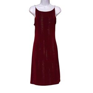 Womens Crimson Sparkle Y2k Slip Slinky Dress Bead Straps Shimmer Holiday